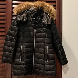 Marc New York Black Puffer Coat with Faux Fur Trim
